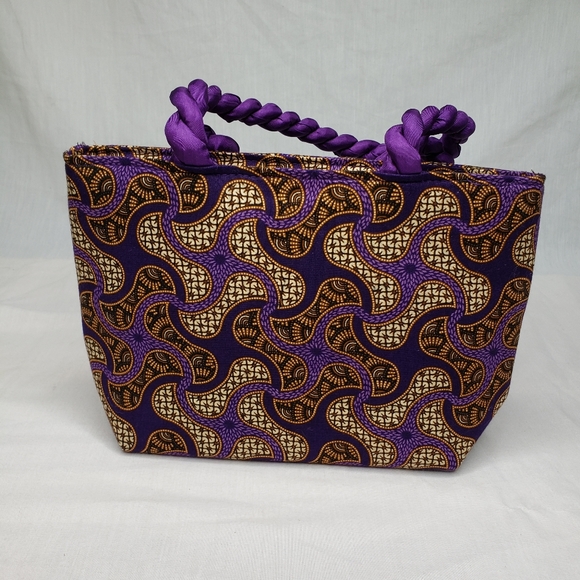 Purple Boho African Art Handbag Zippered Casual Twisted Cord Lightweight - Picture 5 of 6